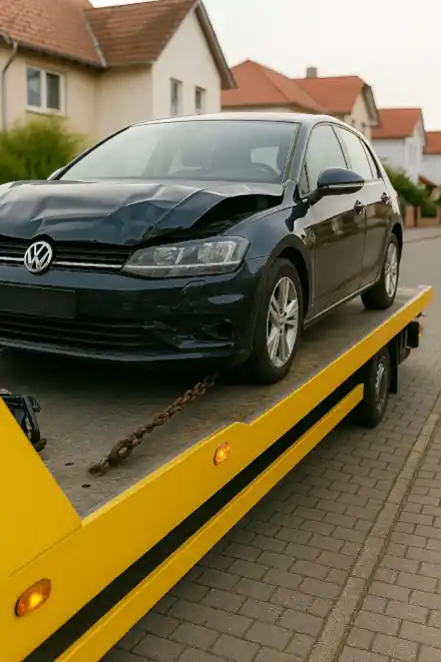 Ein defektes Auto, das für den Autoankauf in Rüsselsheim abgeschleppt wird, zeigt den schnellen Service.